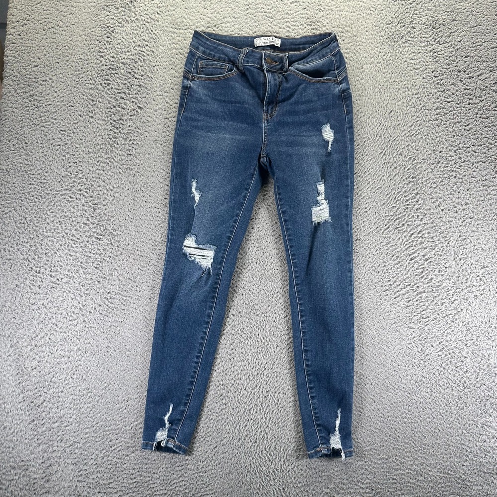 Wax Jeans Womens 7 Blue Cotton Denim Skinny Faded Distressed Workwear Stretch